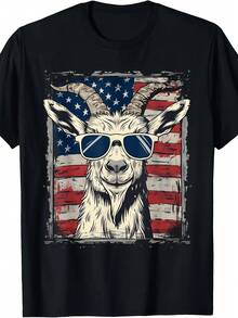 Cool Goat With And USA Flag T-Shirt - 黑色8 - 查看 1