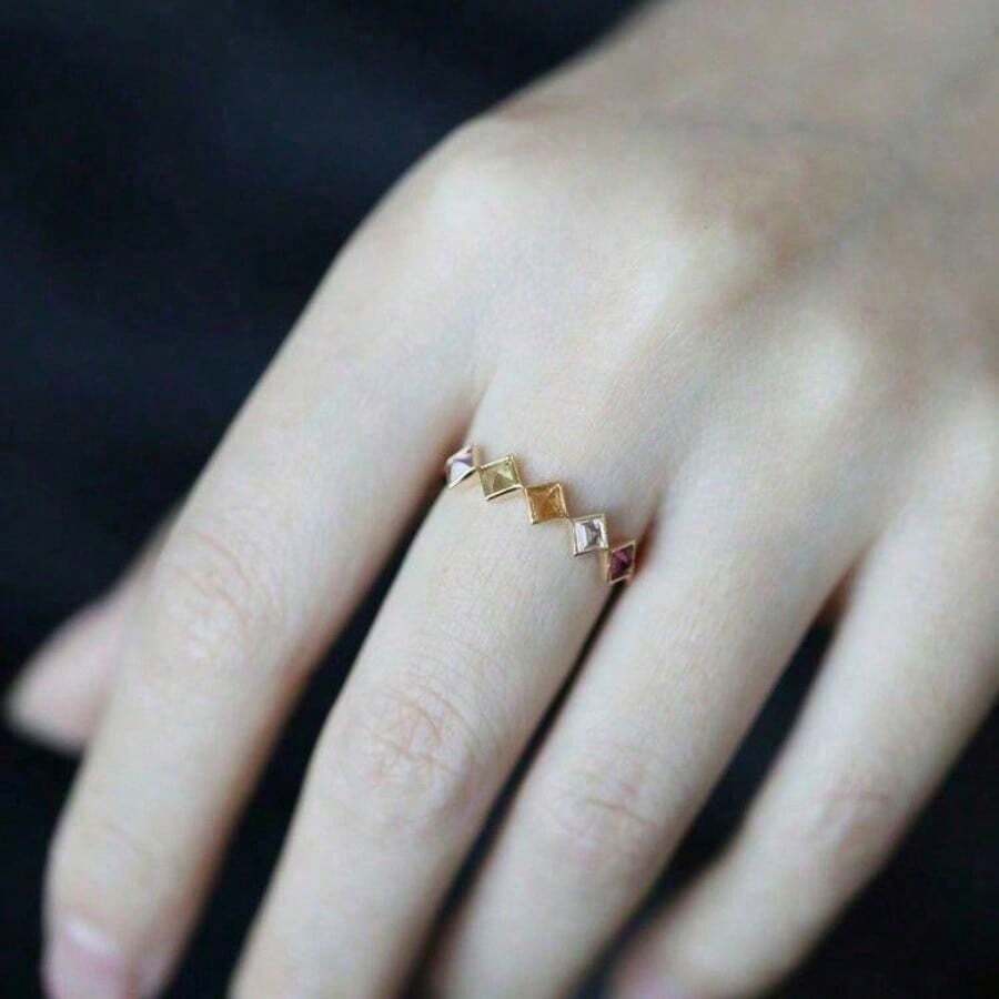 Valentine's Day Limited Edition Diamond Colored Diamond Ring With Adjustable Opening, Dopamine Sweet Girl Niche Fashion Jewelry - 金色 - 查看 1