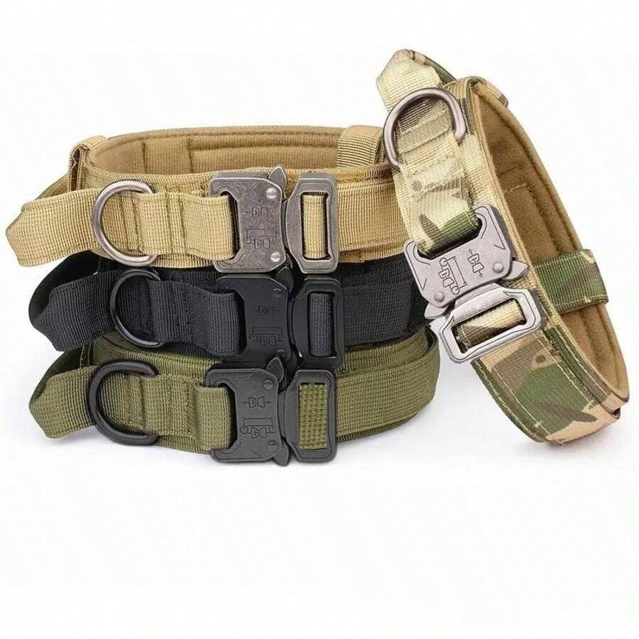 Adjustable Tactical Dog Collar, Military Training Nylon Dog Collar With Control Handle And Heavy-Duty Metal Buckle, Suitable For Medium And Large Dogs, Double-Layer Webbing Dog Collar - Multicolor - View 1