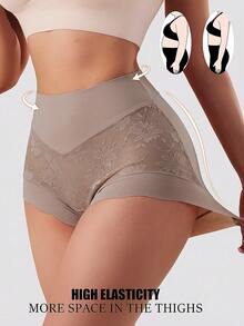 High Waist Tummy Control Shaping Briefs For Women Seamless Butt Lifting Lace Slimming Shapewear - Camel - View 5