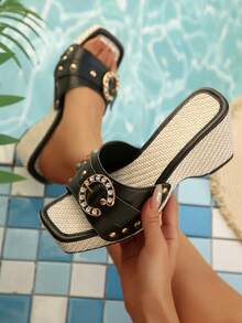 女士厚底坡跟凉鞋 - 黑色 - 查看 5