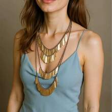 Geometric Metal Pendant Multi-Layer Beaded Necklace, Fashionable High-End Design, Suitable For Women's Daily Wear