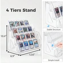 4 Tier Acrylic Trading Card Display Stand, 12" Riser Display Shelf For Magnetic Holders, Toploaders, PSA Graded Cards, TCG Sports Card Collection (1 Pack) - 4 Tier, 1 Pack - View 3