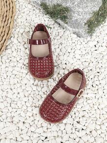 1双女婴休闲平底镂空魔术贴公主鞋，适合夏季穿着 - 紅色 - 查看 6