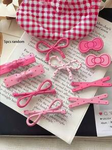 10个/套粉色波点蝴蝶结发夹，蝴蝶结和椭圆形，为发型增添迷人风采 - 适合女孩和女士，款式随机，适合上学、参加派对或日常造型，打造甜美粉嫩的风格。佩戴这些可爱的发饰，让你的少女魅力闪耀全场。发夹、发卡、发夹、头饰、发卡 - 彩色 - 查看 15