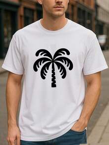 Patrón simple de árbol de, moda simple para hombres, camiseta de manga corta de cuello redondo ligera, adecuada para deportes al aire  ropa casual de fin de semana - Blanco - Ver 8