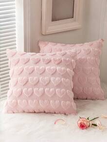 1 chiếc vỏ gối màu hồng nhạt họa tiết trái tim, gối vuông trang trí lãng mạn bằng lông giả len với chi tiết trái tim - Gối trang trí ngày Valentine, phù hợp cho ghế sofa, phòng ngủ và trang trí nhà cửa lãng mạn. - Màu Hồng baby - Xem 1