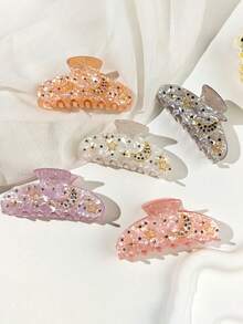 1pc Crescent Moon & Star Rhinestone Claw Clip, Acetate Solid Color Oval Shaped Hair Claw, Minimalist Design Hair Clip For Bun, Ponytail, Shoulder-Length Hair, Elegant & Casual, Suitable For Festivals And Daily Wear Women Hair Accessories - Multicolor - View 12