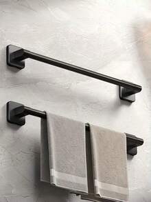 No Drill Towel Rack, Toilet Wall Mounted Storage Shelf, Bathroom Single Bar Towel Organizer - Black - View 2