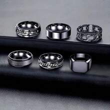 Bộ 6 chiếc nhẫn thép không gỉ màu đen dành cho nam và nữ, nhẫn xoay giảm căng thẳng, thiết kế đơn giản thời trang. - 6 chiếc nhẫn nam - Xem 5