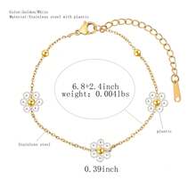 简单而可爱的 18K 镀金不锈钢手链，带有白色小塑料花朵装饰，非常适合女性在聚会或约会时佩戴，或作为情人节礼物。情人节 - 金黃色 - 查看 9