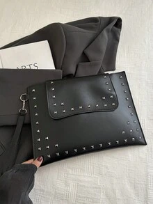 Niche Envelope Design Rivet Handbag, Women's New Stylish Simple Versatile Underarm Clutch Bag