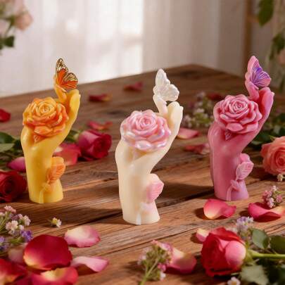 1pc Finger Butterfly Candle Silicone Mold, Hand-Held Rose Gypsum Decorative Item, Resin Handicraft DIY Mold, Valentine's Day And Mother's Day Decoration And Creative Handmade Gift