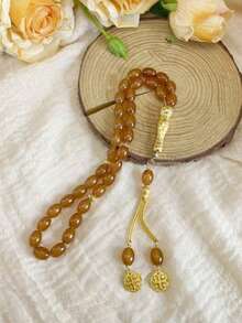 1pc 33pcs Oval Glass Bead Bracelet, Classic & Elegant, Suitable For Men's Daily Wear, TASBIH