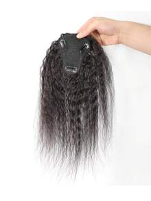 Kinky Straight Human Hair Topper With Bangs Topper Hair Piece With Thinning Hair Clip In Topper Wiglets Natural Black Fluffy Curly Hair Topper - Natural Black - View 6