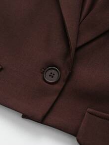 Chaqueta chaleco casual versátil para mujer de unicolor con cuello con muesca y abotonadura sencilla para ir al trabajo, marrón - Marrón - Ver 4