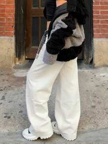 Women's Mid-Waist Apricot Street Wide Leg Jeans - Versatile & Stylish Denim For Daily Outings And Photo Shoots - Apricot - View 6