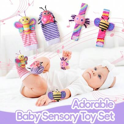 1 pieza Juguete de calcetines con sonajero para bebé, calcetines sensoriales reconfortantes con sonido de sonajero, diseño lindo de insecto, adecuado para recién nacidos de 0 a 2 años, excelente como regalo para baby shower o cumpleaños