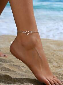 1条时尚、性感、优雅精致的镂空心形链条脚链，百搭实用，适合休闲、音乐节、派对、情人节等场合。 - 銀色 - 查看 6