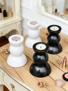 1pc Minimalist Rock Pile Resin Candle Holder, Black & White Ball Vintage Decor, Stacked Ball Candle Holder, For Tabletop Decor, Bookshelf Display, Living Room Center Piece, Desktop Decoration - Multicolor - View 7