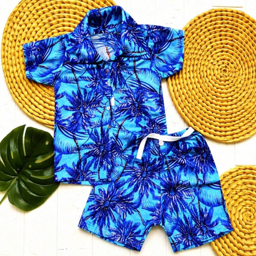 Stylish T-Shirt And Shorts Set, Summer Fashion, Baby Boy Style, Preppy/Blogger Look. - Xanh đậm - Xem 1