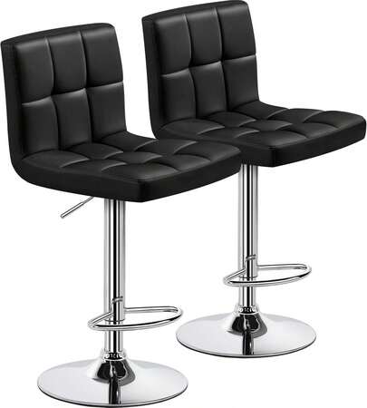 Bar Stools Set Of 2, Adjustable PU Leather Swivel Barstools, Modern Counter Stools With Back And Footrest, Counter Height Barstools For Bar, Kitchen, Dining Room, Black