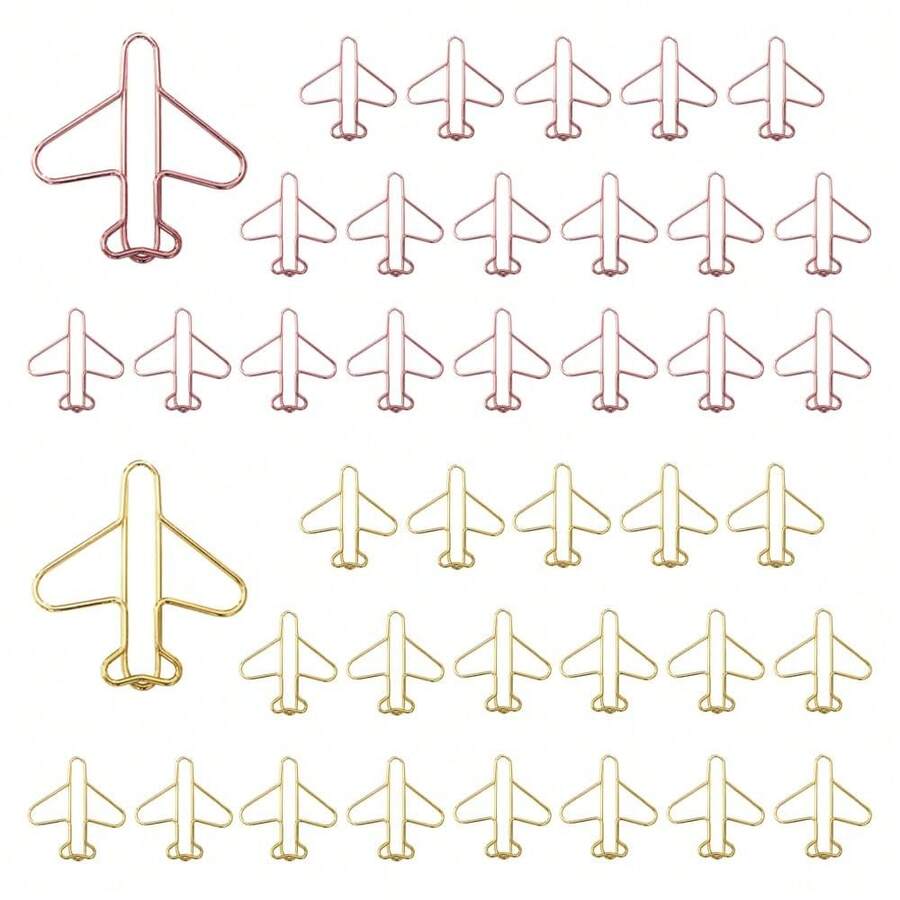 40pcs Airplane Shape Paper Clips With Clear Box, Rose Gold And Yellow Gold, Funny Cute Paperclips Bookmarks Planner Clips For Fun Office Supplies Schoolsss Gifts Wedding Decoration - Airplane40pcs - View 1