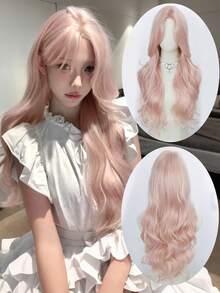 30英寸长，波浪形，中分粉色合成假发，前部有蕾丝细节；自然柔顺，适合日常佩戴或参加派对。 - 彩色 - 查看 1