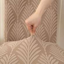 Funda elástica para silla de comedor con respaldo alto, diseño de hojas de jacquard, protector decorativo para cocina, hogar y hotel. - Caqui - Ver 6