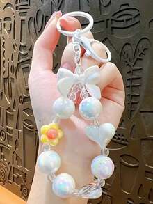 1pc Creative Pastel Color Beaded Keychain With Butterfly & Heart Charms, Cute Accessory For Bags - A - View 10
