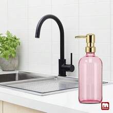 GMISUN Pink Soap Dispenser Bathroom, 1 Pack Glass Dish Soap Dispensers For Kitchen With Rustproof Plastic Gold Pump, 17 Fl Oz Bathroom Hand Soap Dispenser, Modern Liquid Dishwashing Dispensers Bottle - Chai màu hồng + Bơm vàng - Xem 6