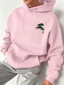 Sudadera con capucha casual y versátil con estampado de grulla para hombres, otoño/invierno - Rosa - Ver 2