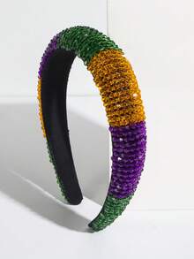 1件手工水晶串珠发箍，纯色，优雅百搭，适合派对，高品质发饰，发带，发圈 - FG353-紫綠黃 - 查看 5