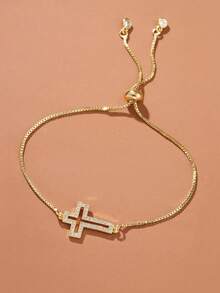 Cubic Zirconia Cross Decor Bracelet, Suitable For Daily Wear - Multicolor - View 3