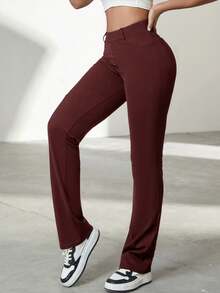 Quần legging yoga Y2K ôm sát, co giãn cao, có túi bên hông, kiểu dáng tối giản và thoải mái, chất lượng cao, phù hợp cho mặc hàng ngày, chạy bộ, thể thao, dạy học và nhiều dịp khác, quần dài nữ cho mùa thu. - Màu Đỏ Sâu - Xem 3