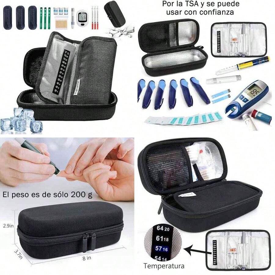 Bolsa Enfriamiento Insulina, Hielo Organizador Porttil de Bolsa, Temperature Display y 3 Bolsa de Hielo, Hielera para Insulina Aprobado Por TSA para Almacenamiento de Insulina y Diabetes Cpsulas - negro1 - Ver 1