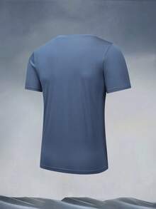 1pc Men's Summer Ice Silk Printed Short Sleeve T-Shirt, Casual Sports Minimalist Quick-Dry Top - Dusty Blue - View 3