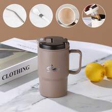 A 19.3 Oz (Approximately 570.77 Ml) PP Insulated Coffee Cup With A Lid And Spoon, Reusable. Hand Washing Is Recommended. This Travel Cup Is Suitable For Office, School, Sports, And Outdoor Activities, Making It A Perfect Holiday Gift. Coffee Travel Cup. - Multicolor - View 8