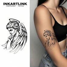1pc INKARTLINK Sacred Angel Decorative Temporary Waterproof Tattoo, Long-Lasting 1-2 Weeks, Botanical Juice Tattoo, Suitable For Autumn/Winter Body Decoration, For Both Men And Women - Black - View 2