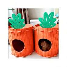 1pc Carrot Shaped Felt Pet House, Removable And Easy To Install Large Cat Tunnel Cave Hideaway, Half-Enclosed Cat House, Carrot Shaped Cat Bed, Cat Burrow Tunnel Box, Thick Felt Double-Decker Cat Bed