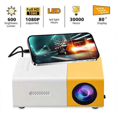 Proyector portátil 1080P - Diseño de caja compacto, funcionamiento silencioso, compatible con varios dispositivos (USB/inalámbrico/audio de 3.5 mm), ideal para acampar, caravana, hogar y oficina - excelente opción de regalo, accesorio para acampar en el coche, conectividad versátil, estilo moderno y elegante, pantalla de alta calidad