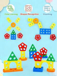 Wooden Stacking Toy - Colorful Stacking Blocks, Shape Sorting Tower, For Shape Recognition And Motor Skill Training, Educational Building Blocks