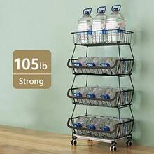 BRIAN And DANY 4 Tier Vegetable Storage Rack Stackable Fruit Vegetable Stand With Lockable Casters And 5 S-Hooks For Kitchen Pantry Bathroom Garage - 4TIER - View 4
