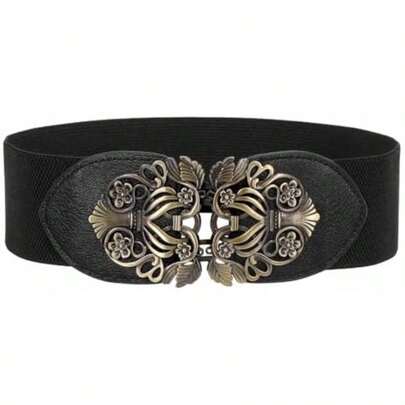 GeorgeX Cinturón Elástico Ancho para Mujer Cinturón Sin Hebilla de Mujers Cinturón Elástico Clásico para Decoración de Vestidos de Mujer(Negro)