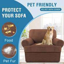 Trugenix-Sofa Cover 2 Piece T Cushion Armchair Slipcovers Velvet Couch Cover Furniture Protector Stretch T Cushion Sofa Covers For 1 Cushion Couch With 1 Individual T Cushion Covers, Deep Teal-GP - 焦糖 - 查看 7