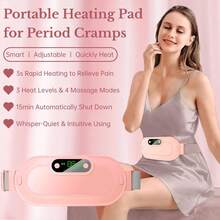 Portable Cordless Heating Pad For Period Cramps, 3-Second Fast Heating, 3 Heat Levels & 4 Massage Modes, Auto Shut-Off Waist Warmer For Sore Muscle Relaxation, Gift For Women Girls Girlfriend(Pink) - Pink - View 3