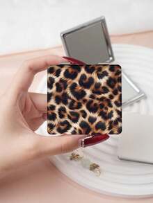1pc Y2K Leopard Print Vanity Mirror, Foldable Lightweight Compact Handheld Mirror, Durable PU Leather, Suitable For All Occasions, Portable Pocket Mirror With Colorful Leopard Print, Bow, Cherry, And Star Patterns, Folding Design, Reliable And Scratch-Resistant - Multicolor - View 12