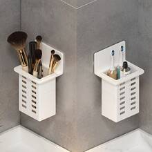 Bathroom Toothbrush Toothpaste Comb Storage Rack, Wall-Mounted Vanity Shaver Holder, No Drilling Required - Black - View 4