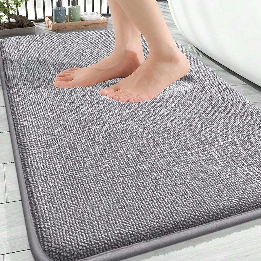 OLANLY Thick Memory Foam Bath Mat Rug 30x20, Extra Soft Absorbent Bathroom Rugs, Quick Dry Bath Mats, Non-Slip, Machine Washable Carpet For Bathroom, Tub And Shower, Home Decor Accessories, Grey - Grey - 查看 1
