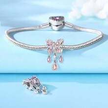 Cute Panda Animal 925 Sterling Silver Charms For Bracelets And Necklace Dangle Pendants Butterfly Elephant Dog Bead Jewelry Present For Women Family Friends - 粉紅色寶石蝴蝶 - 查看 3